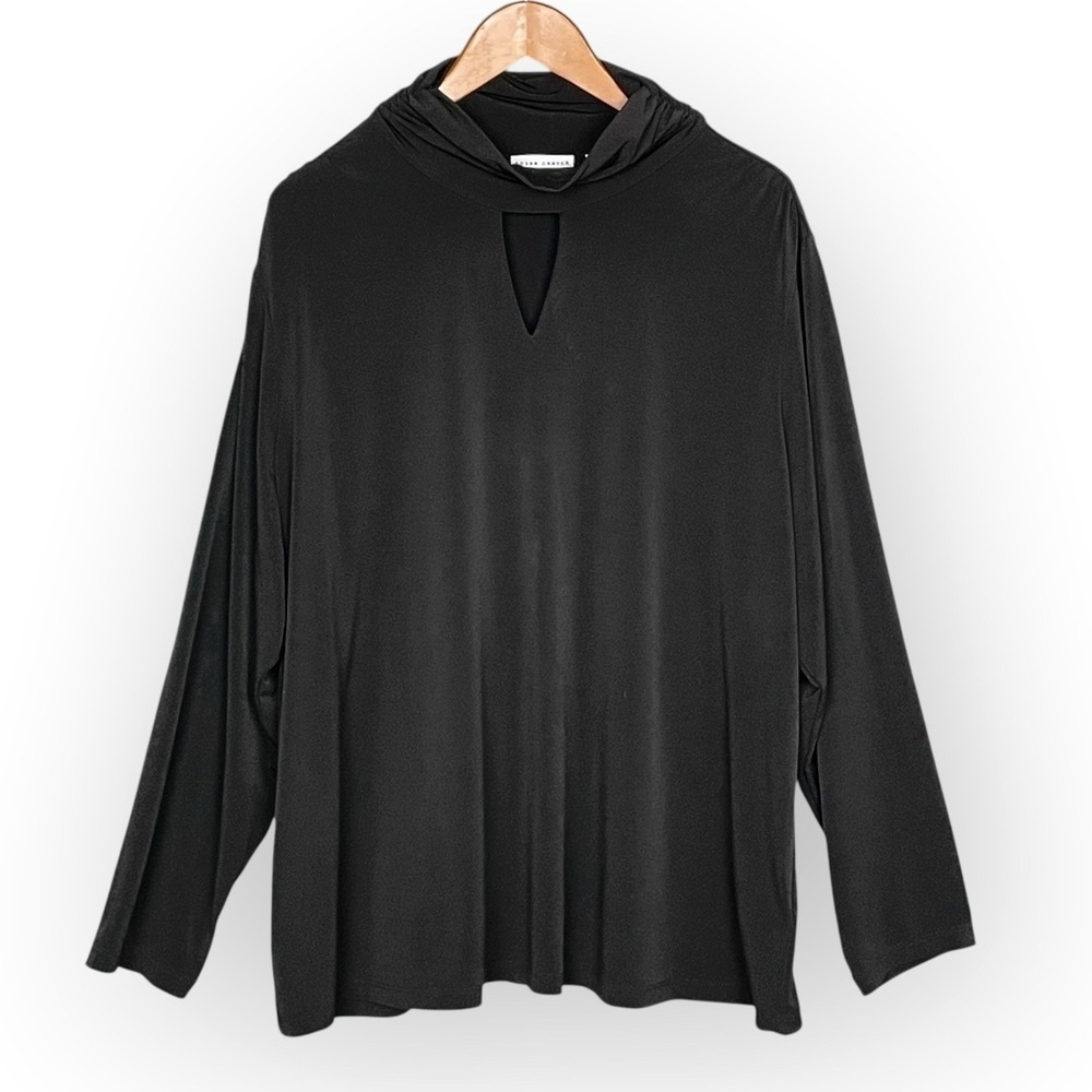 Susan Graver Black Keyhole Cowl Neck Knit Top Women 2X Minimalist Relaxed Office